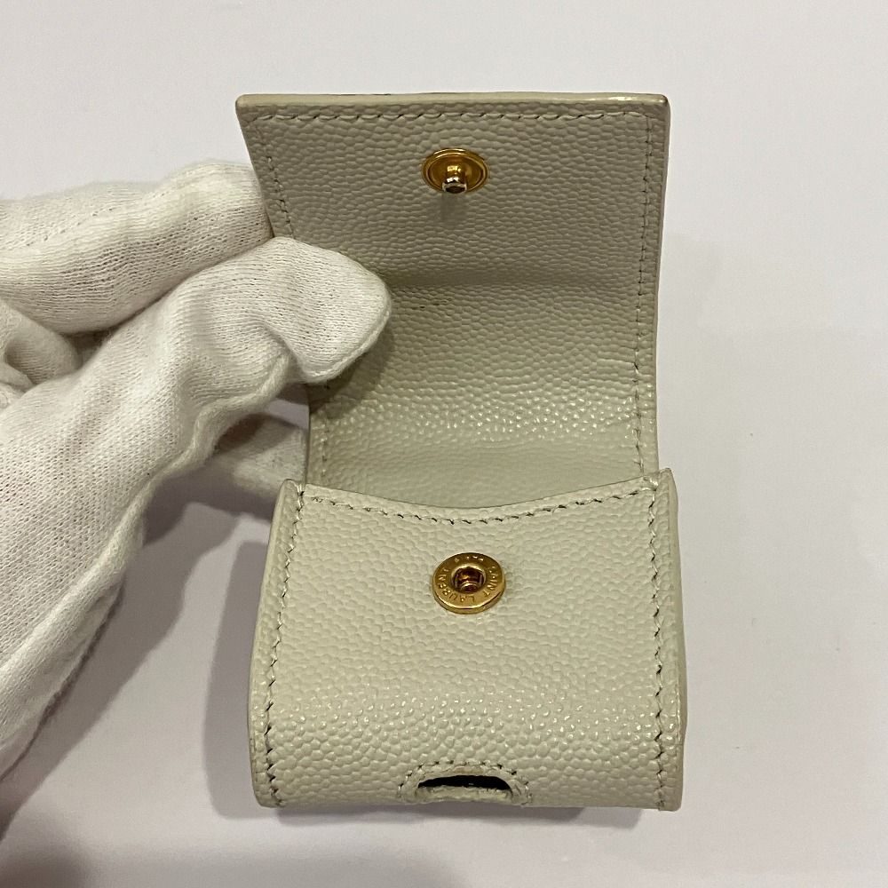 Saint Laurent Paris Leather Air Pods Case Light Gray — view 7