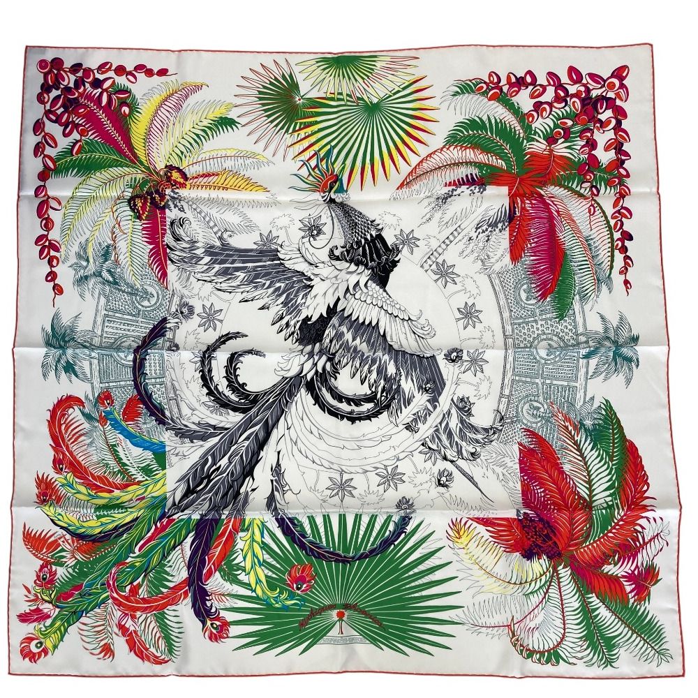 Hermes Carre 90 Mythiques Phoenix Silk Scarf White Multicolor