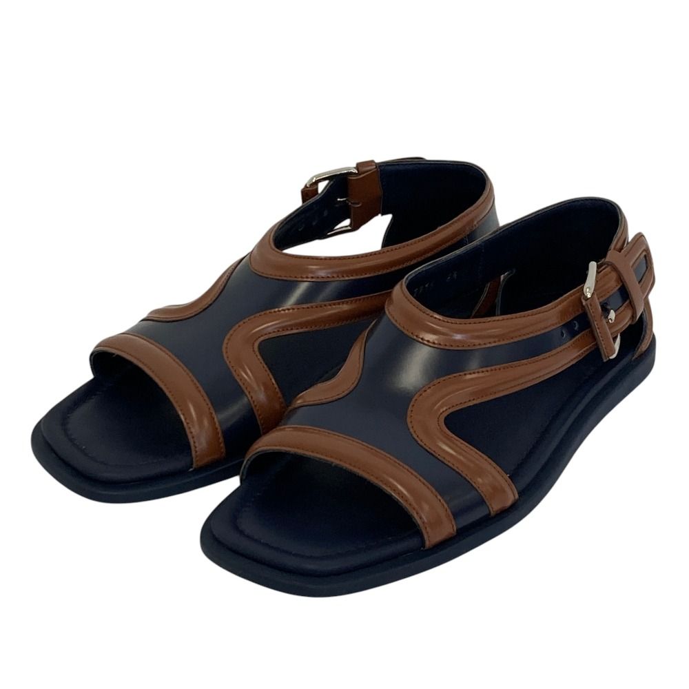 Prada Bicolor Leather Strap Sandals 6.5 Navy Brown