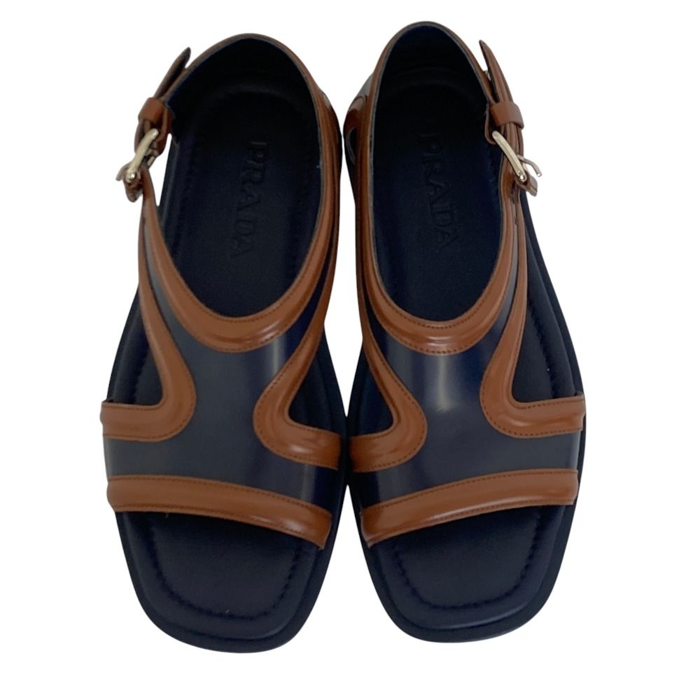 Prada Bicolor Leather Strap Sandals 6.5 Navy Brown — view 7
