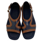 Prada Bicolor Leather Strap Sandals 6.5 Navy Brown — view 7