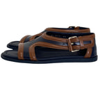 Prada Bicolor Leather Strap Sandals 6.5 Navy Brown — view 2
