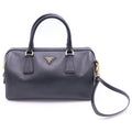 Prada Saffiano 2-Way Shoulder Bag Black Leather Gold