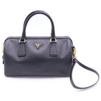 Prada Saffiano 2-Way Shoulder Bag Black Leather Gold