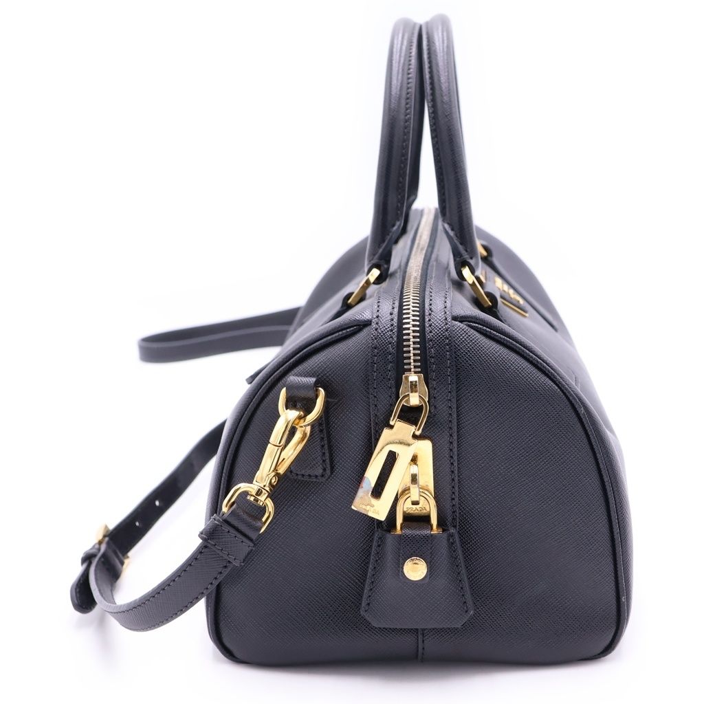 Prada Saffiano 2-Way Shoulder Bag Black Leather Gold — view 3