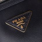 Prada Saffiano 2-Way Shoulder Bag Black Leather Gold — view 8