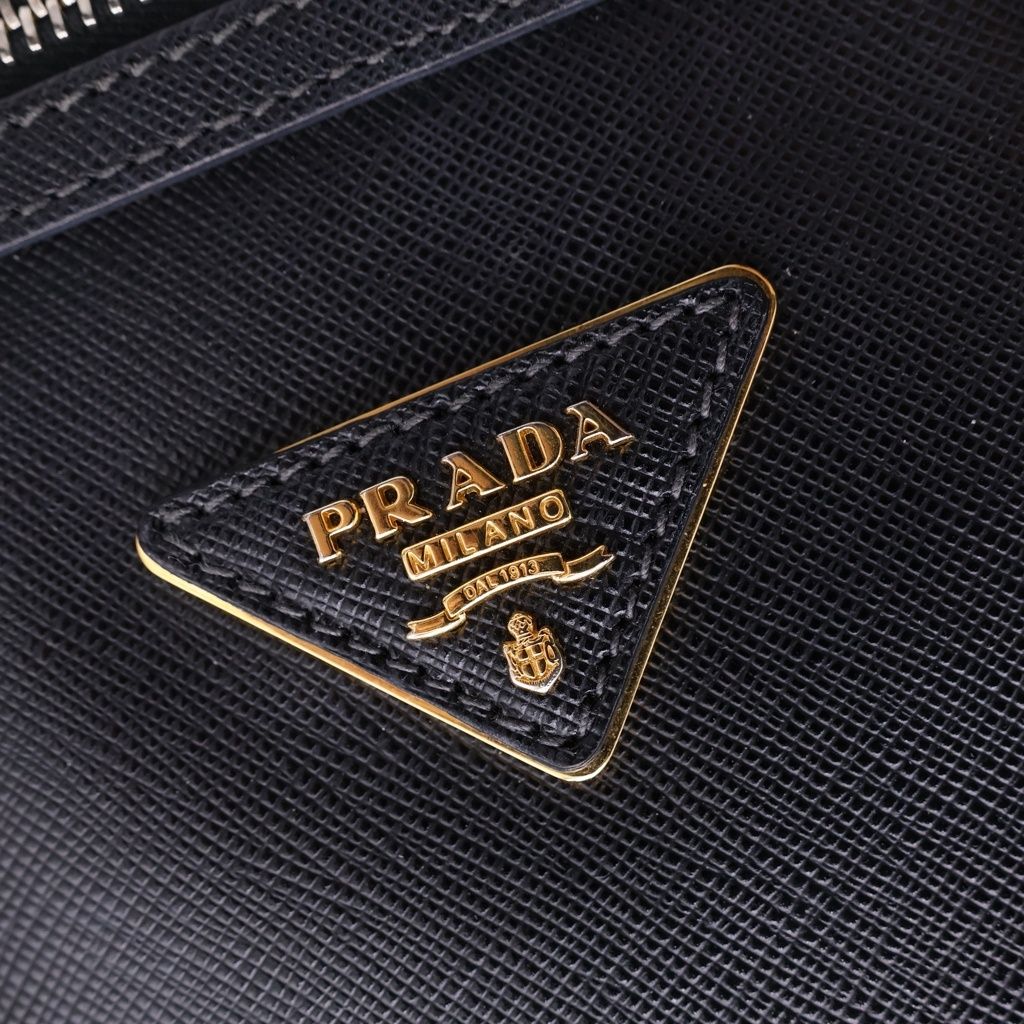 Prada Saffiano 2-Way Shoulder Bag Black Leather Gold — view 8