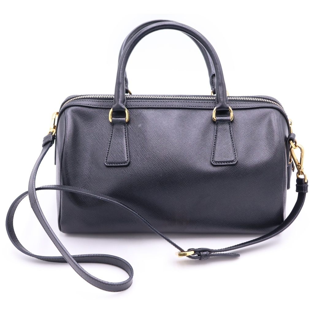 Prada Saffiano 2-Way Shoulder Bag Black Leather Gold — view 2