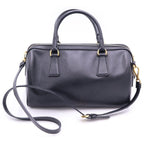 Prada Saffiano 2-Way Shoulder Bag Black Leather Gold — view 2