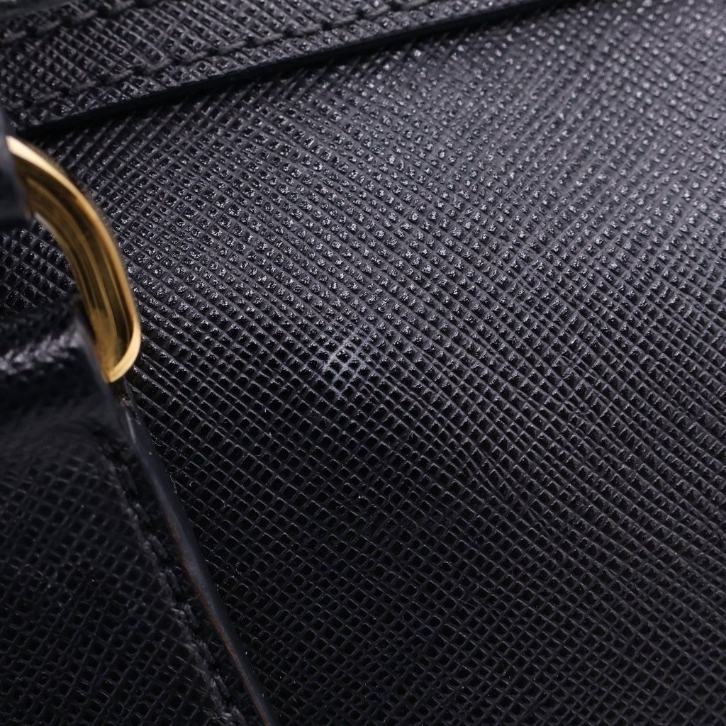 Prada Saffiano 2-Way Shoulder Bag Black Leather Gold — view 6