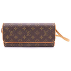 Louis Vuitton Monogram Pochette Twin Mini Shoulder Bag Brown Leather