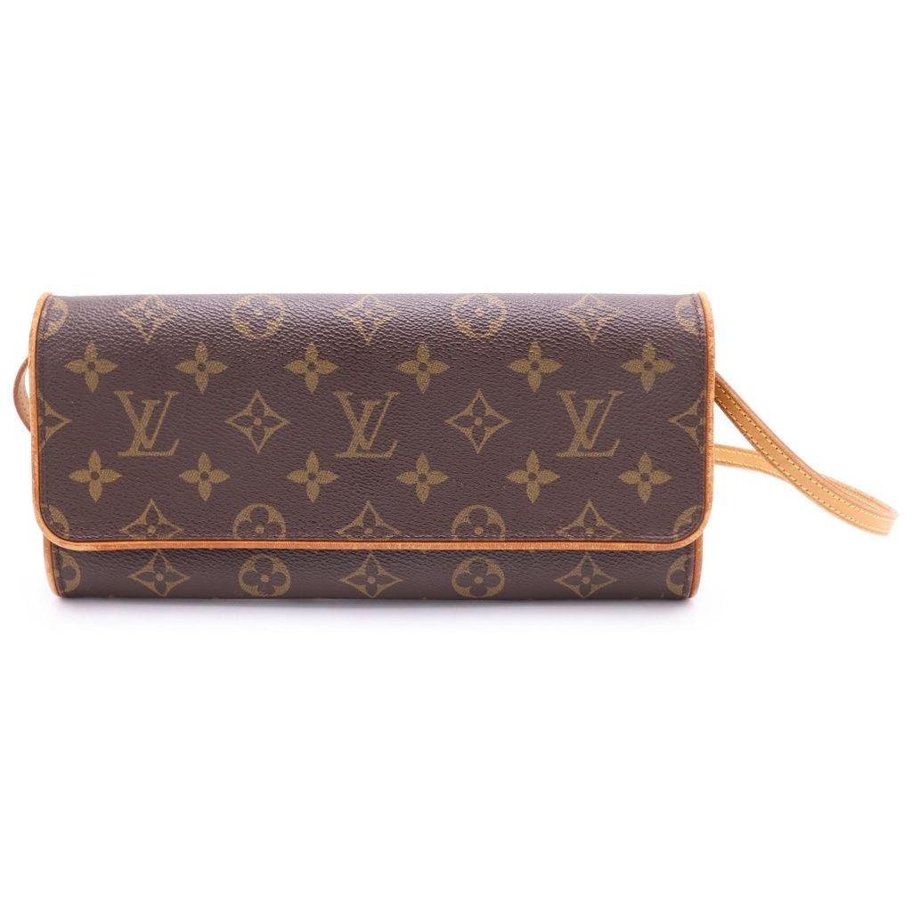 Louis Vuitton Monogram Pochette Twin Mini Shoulder Bag Brown Leather