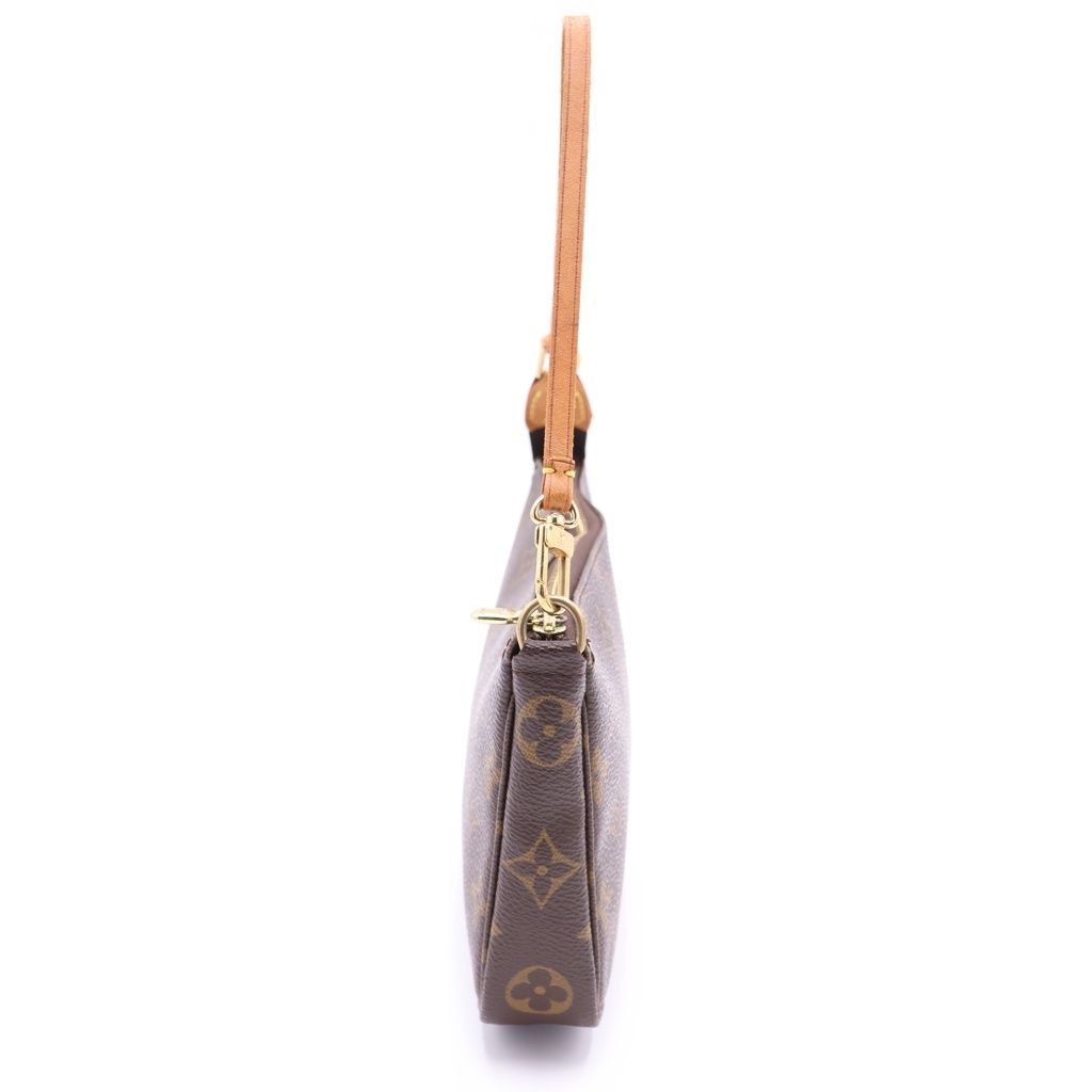 Louis Vuitton Monogram Pochette Handbag Case Brown Leather Gold — view 3