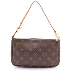 Louis Vuitton Monogram Pochette Handbag Case Brown Leather Gold — view 2