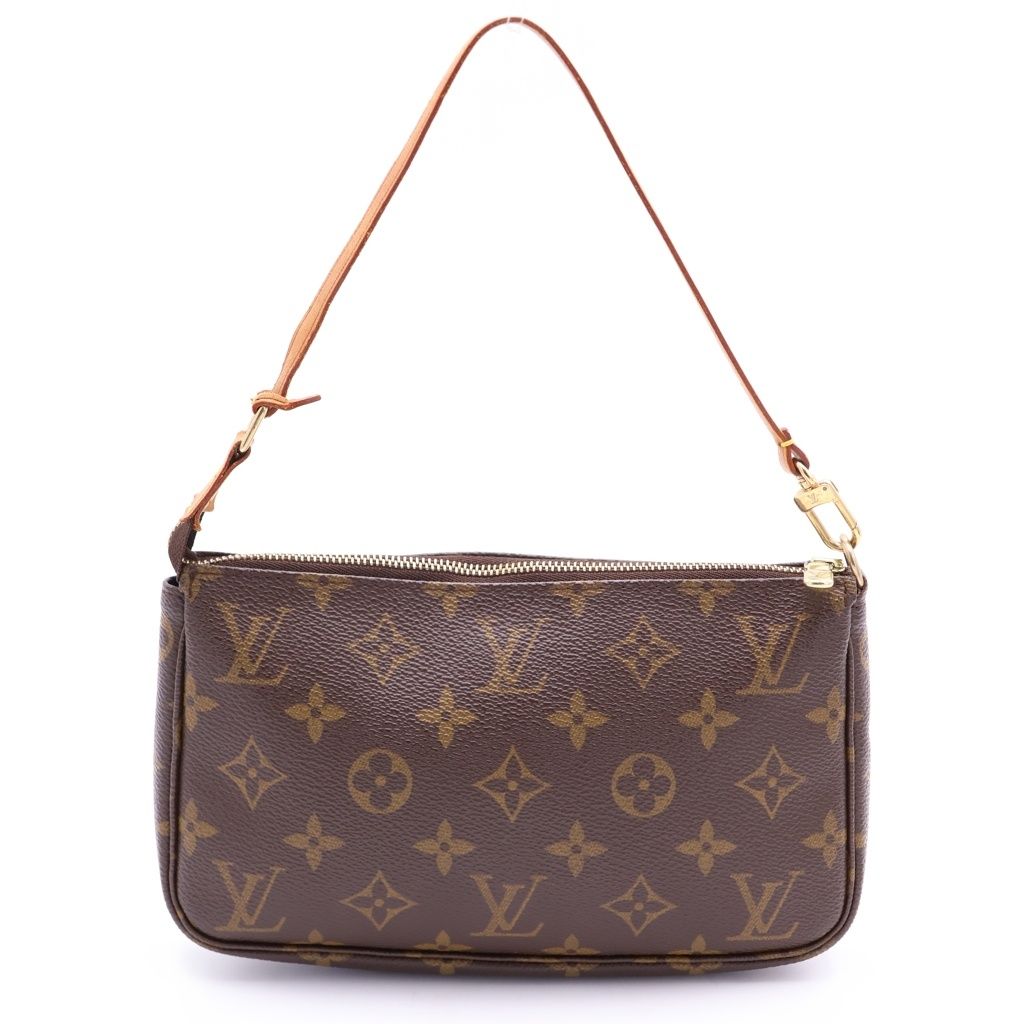 Louis Vuitton Monogram Pochette Handbag Case Brown Leather Gold — view 2