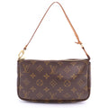 Louis Vuitton Monogram Pochette Handbag Case Brown Leather Gold