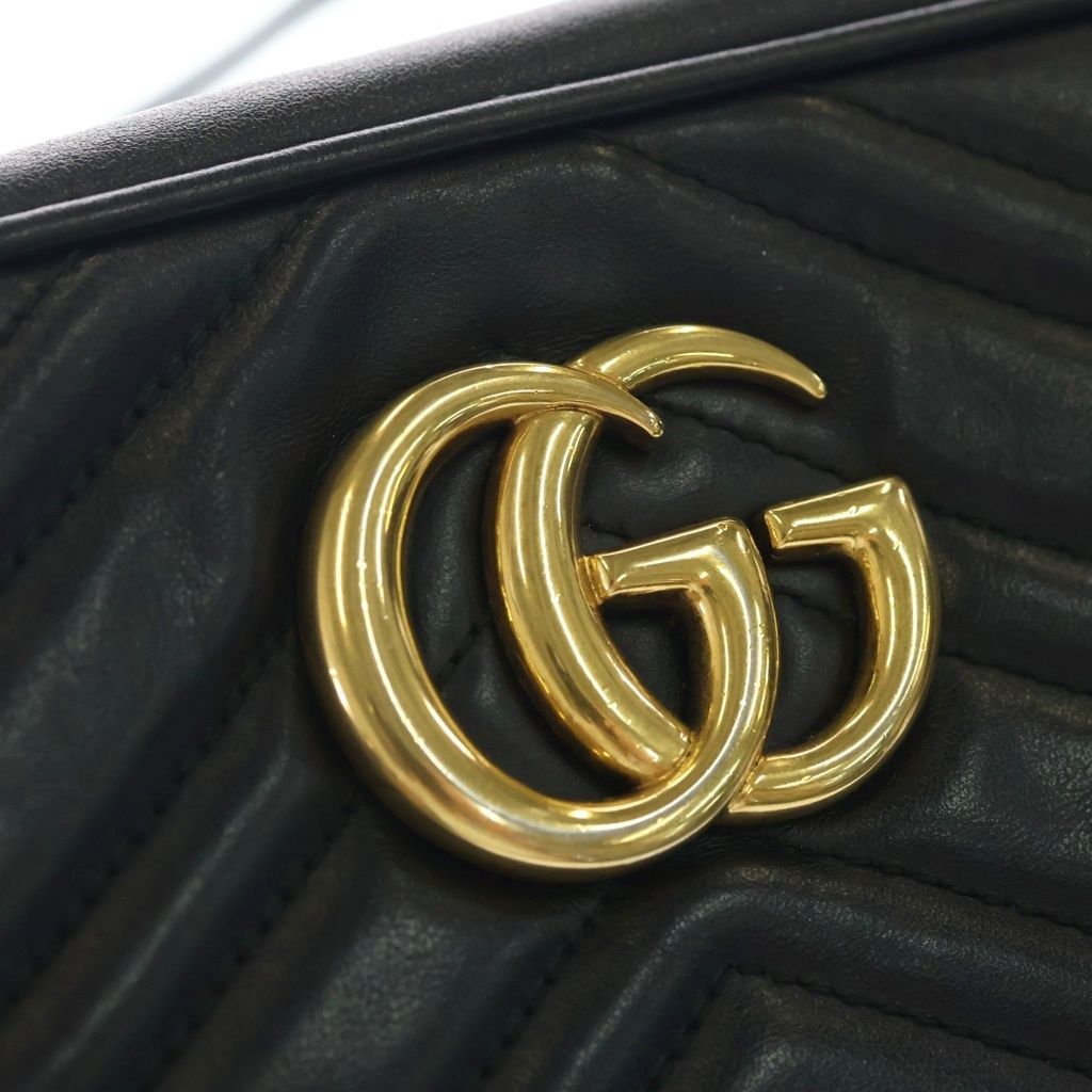 Gucci GG Marmont Shoulder Bag Black Leather Gold — view 6