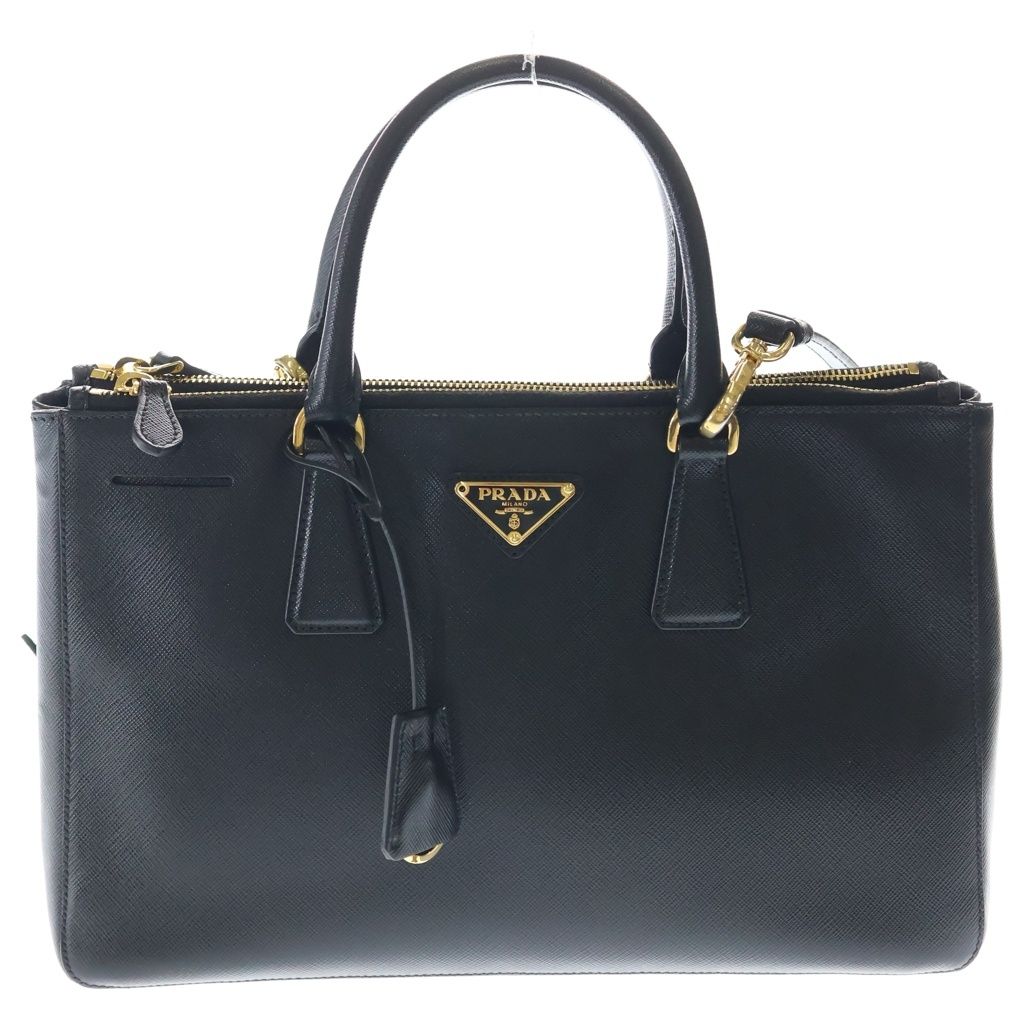 Prada Galleria Gold Leather 2-Way Shoulder Bag Tote Black