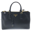 Prada Galleria Gold Leather 2-Way Shoulder Bag Tote Black