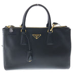 Prada Galleria Gold Leather 2-Way Shoulder Bag Tote Black