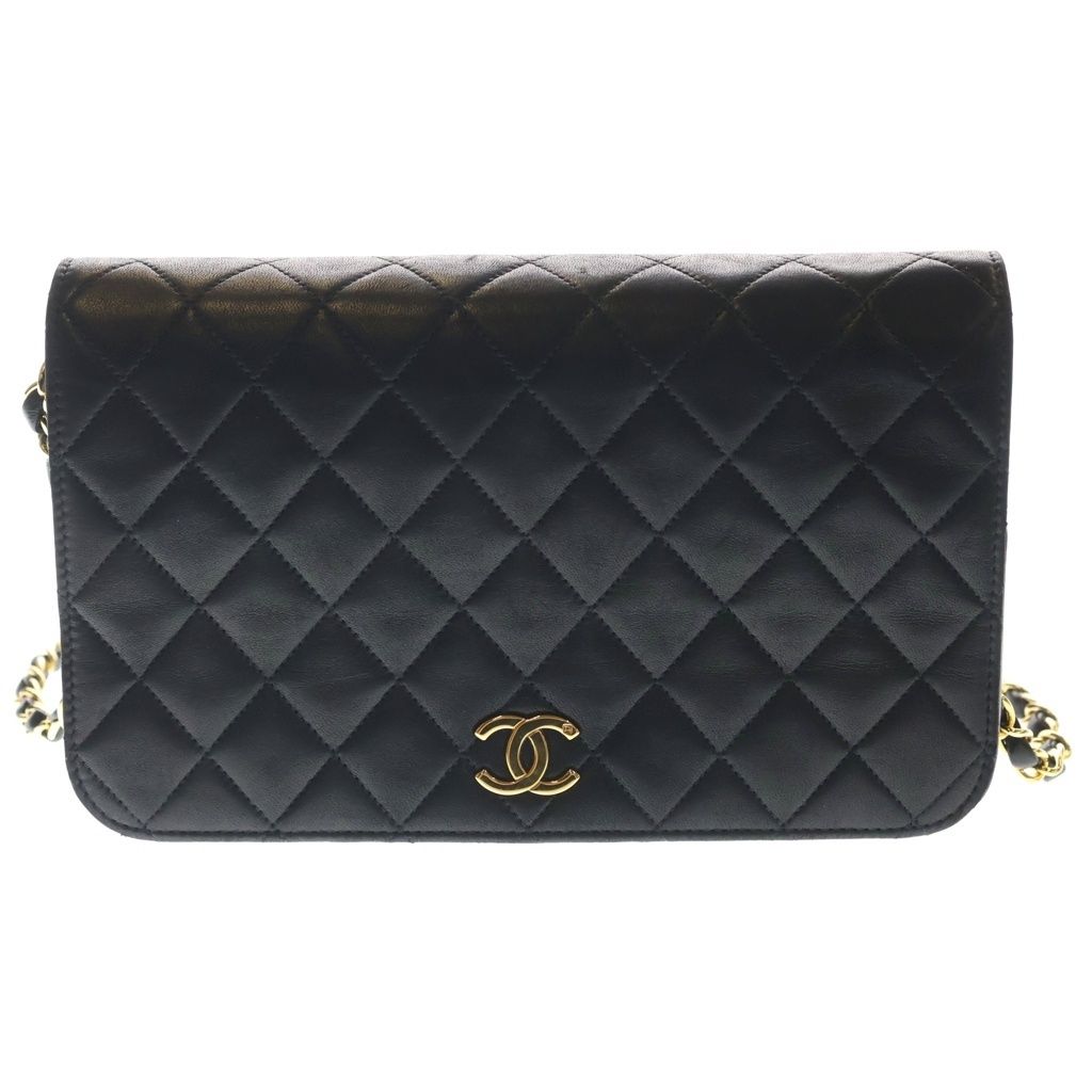 Chanel Quilted 24 Shoulder Bag Chain Black Lambskin Gold