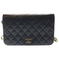 Chanel Quilted 24 Shoulder Bag Chain Black Lambskin Gold