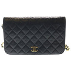 Chanel Quilted 24 Shoulder Bag Chain Black Lambskin Gold