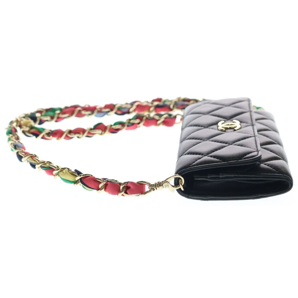 Chanel Quilted Chain Wallet Mini Shoulder Bag Black Lambskin Gold — view 3