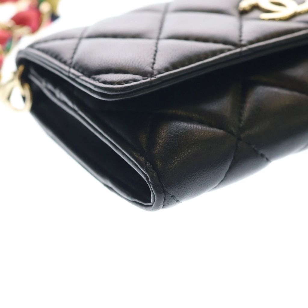 Chanel Quilted Chain Wallet Mini Shoulder Bag Black Lambskin Gold — view 5