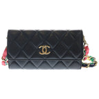 Chanel Quilted Chain Wallet Mini Shoulder Bag Black Lambskin Gold
