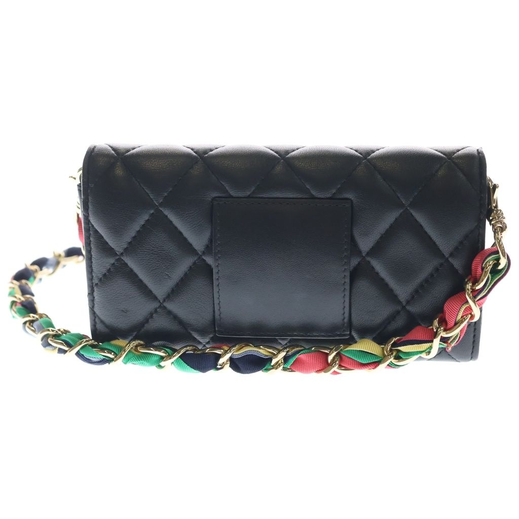 Chanel Quilted Chain Wallet Mini Shoulder Bag Black Lambskin Gold — view 2