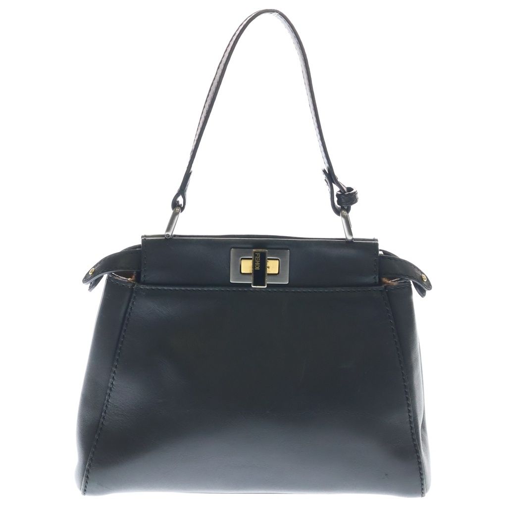 Fendi Peekaboo Mini 2-Way Shoulder Bag Black Leather Silver