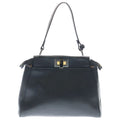 Fendi Peekaboo Mini 2-Way Shoulder Bag Black Leather Silver