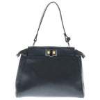 Fendi Peekaboo Mini 2-Way Shoulder Bag Black Leather Silver
