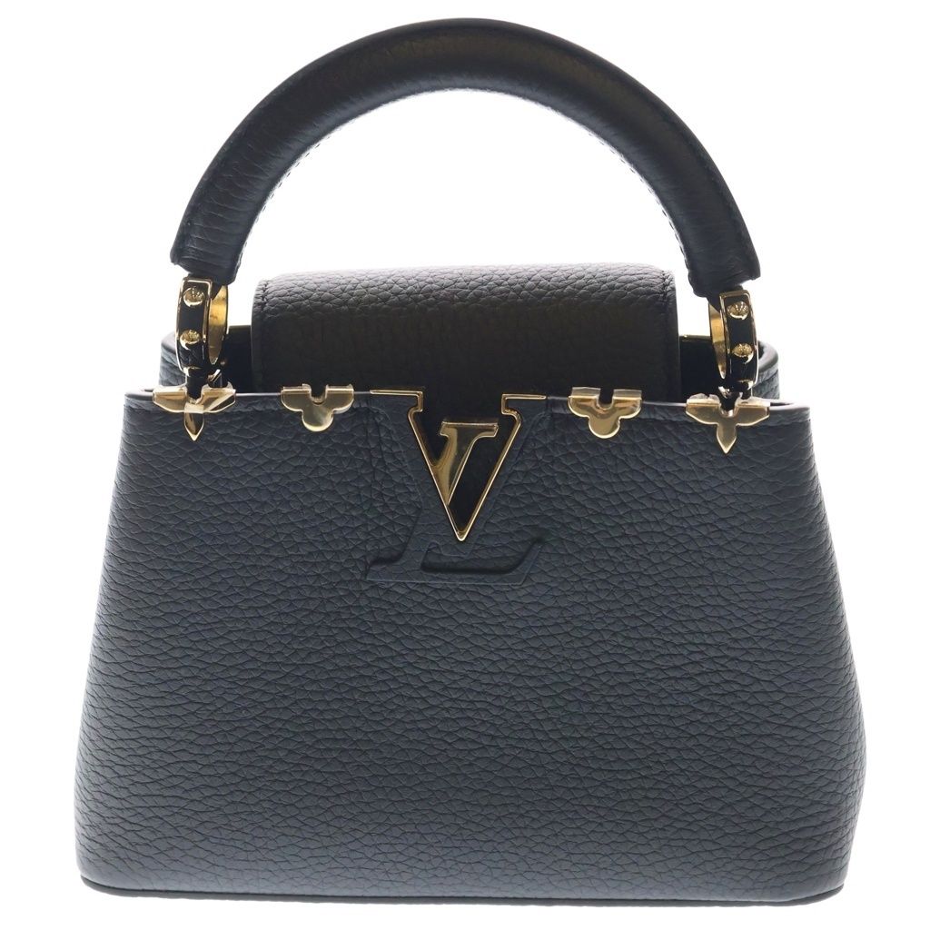 Louis Vuitton Capucines Mini 2-Way Shoulder Bag Black Leather Gold