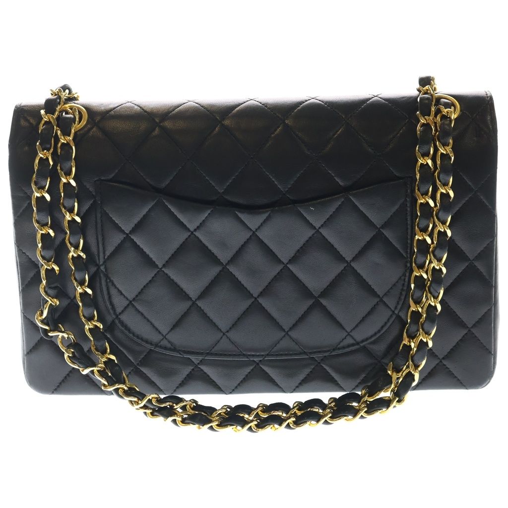 Chanel Quilted 25 Double Flap Chain Shoulder Bag Black Lambskin Gold — view 2