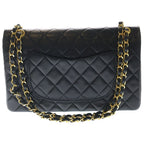 Chanel Quilted 25 Double Flap Chain Shoulder Bag Black Lambskin Gold — view 2
