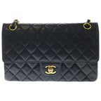 Chanel Quilted 25 Double Flap Chain Shoulder Bag Black Lambskin Gold