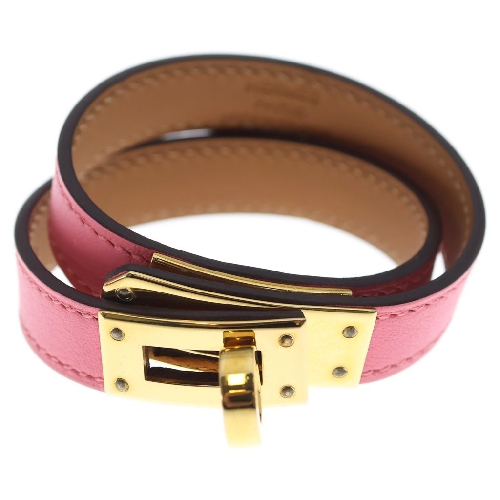 Hermes Ketall Double Tour Leather Bracelet Pink Gold — view 4