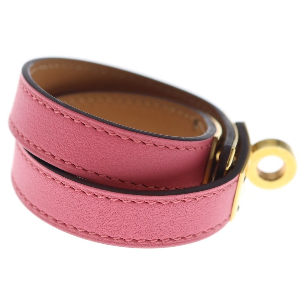 Hermes Ketall Double Tour Leather Bracelet Pink Gold — view 3