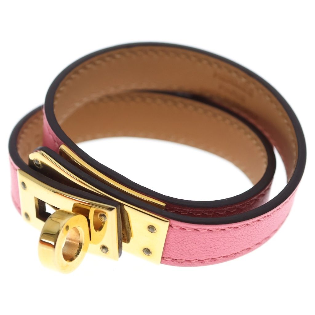 Hermes Ketall Double Tour Leather Bracelet Pink Gold