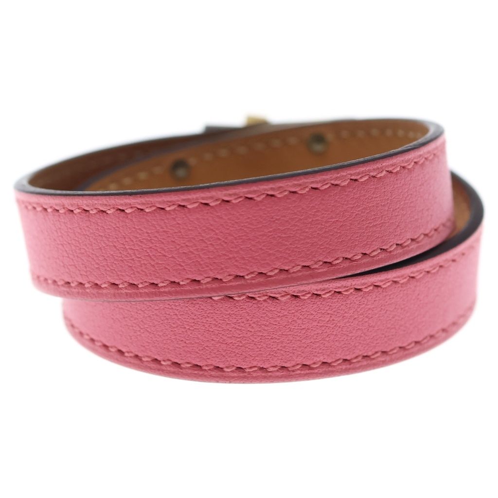Hermes Ketall Double Tour Leather Bracelet Pink Gold — view 2
