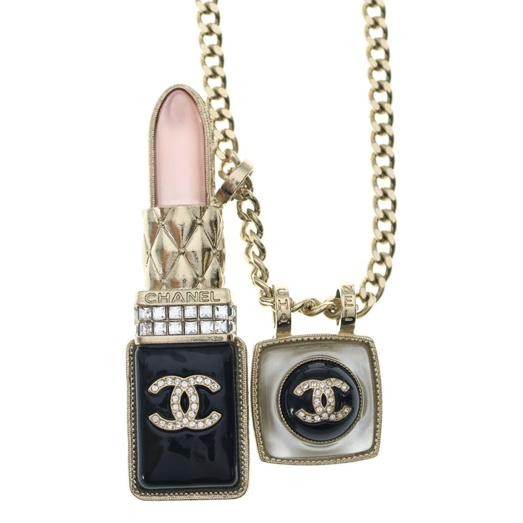 Chanel CC Logo Lip Charm Necklace Gold — view 3