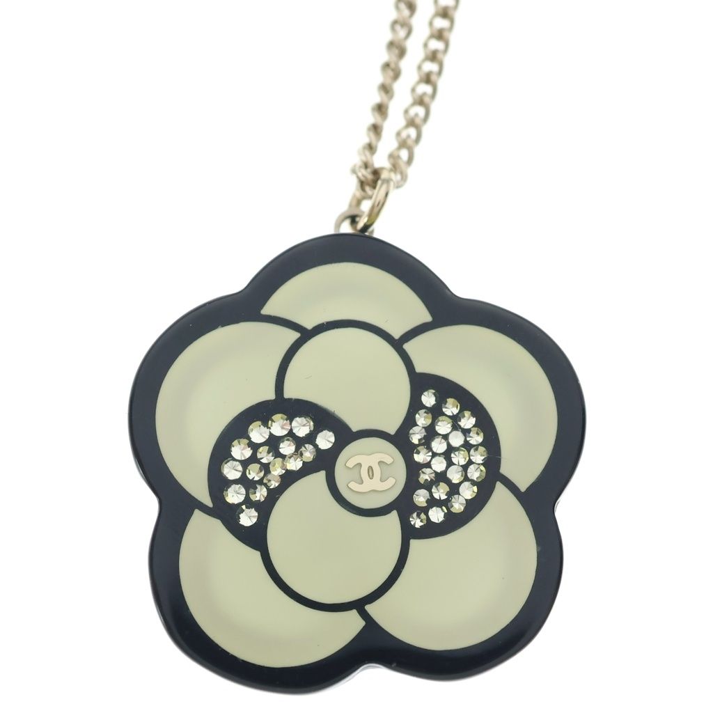 Chanel CC Logo Camellia Flower Motif Pendant Chain Gold Ivory — view 3
