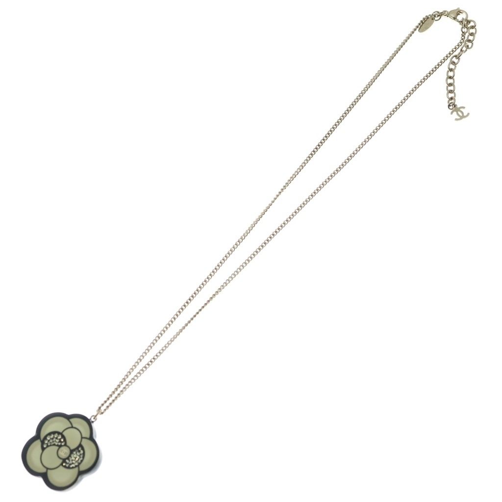 Chanel CC Logo Camellia Flower Motif Pendant Chain Gold Ivory — view 2