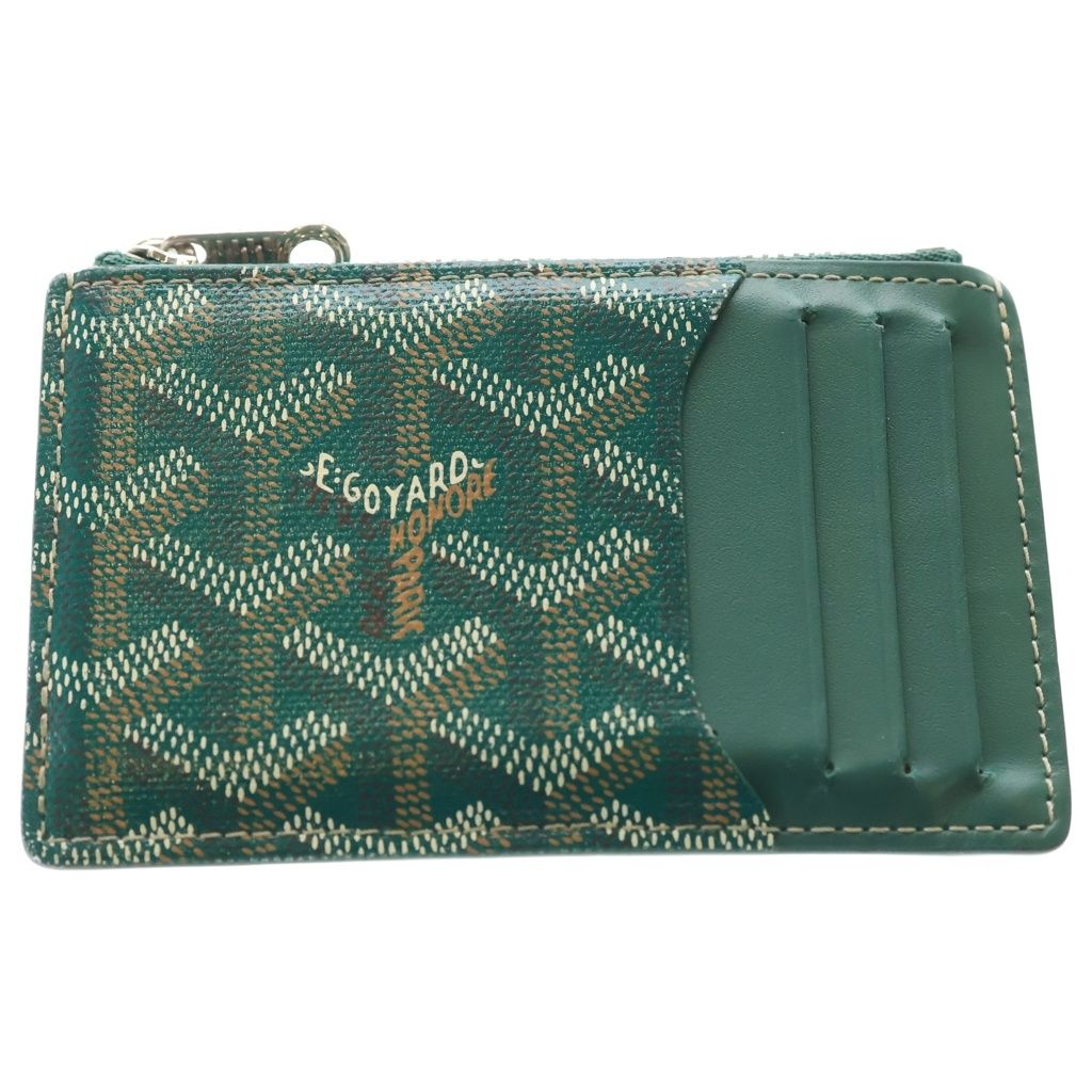 Goyard Bourbon Card Case Fragment Business Holder Green Leather Silver — view 2