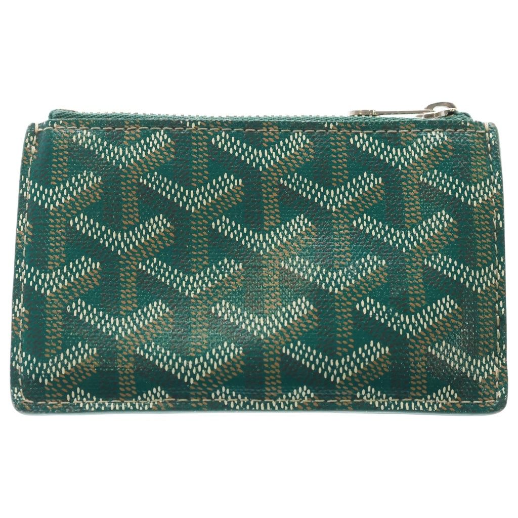 Goyard Bourbon Card Case Fragment Business Holder Green Leather Silver
