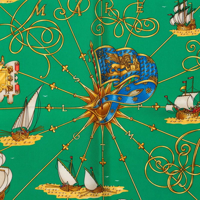 Hermes Carre 90 Voiles de Lumiere Sailing Ship of Light Scarf Green Multicolor — view 4