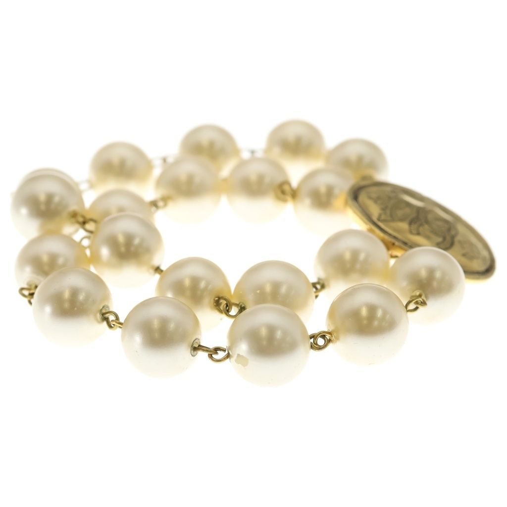 Chanel CC Logo Crown Faux Pearl Bracelet White Gold — view 3