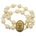 Chanel CC Logo Crown Faux Pearl Bracelet White Gold